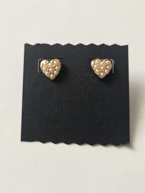 Gold Heart Pearl Cluster Stud Earrings - Women Jewelry